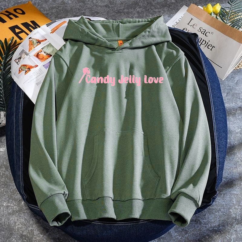 Candy Jelly Love Hoodie Wanita Kekinian Motif Lettering