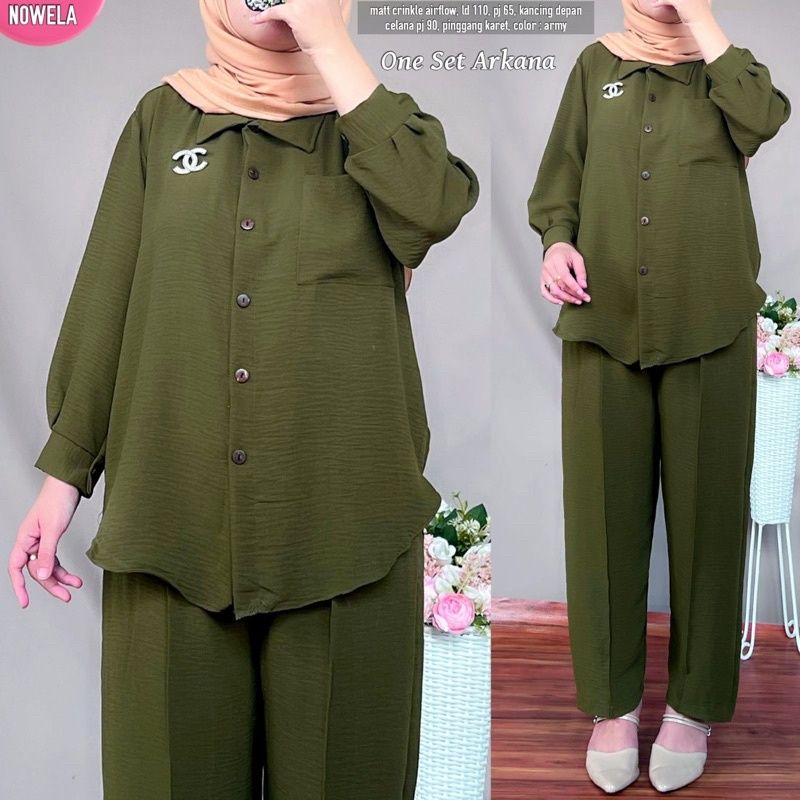 Setcel Crinkle murah / Setcel murah premium / setelan murah / setelan crinkle / setcel busuy-Army