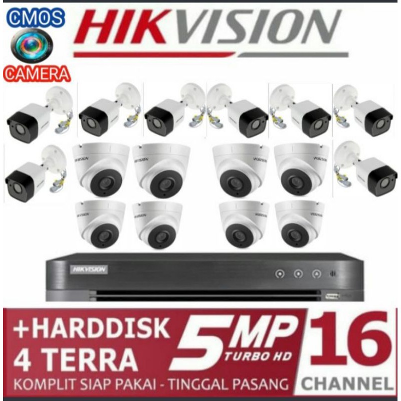 PAKET CCTV HIKVISION 16 CHANNEL 16 CAMERA 5MP + HARDDISK 4 TERRA