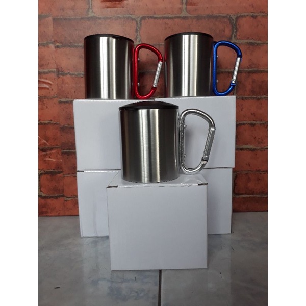 baby_nisaa - gelas carabiner camping stainless steel + tutup anti tumpah