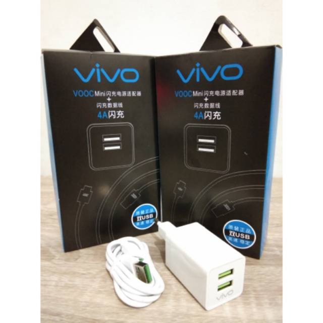 Charger Vivo VOOC 4A 2USB + Kabel VOOC Fast Charging