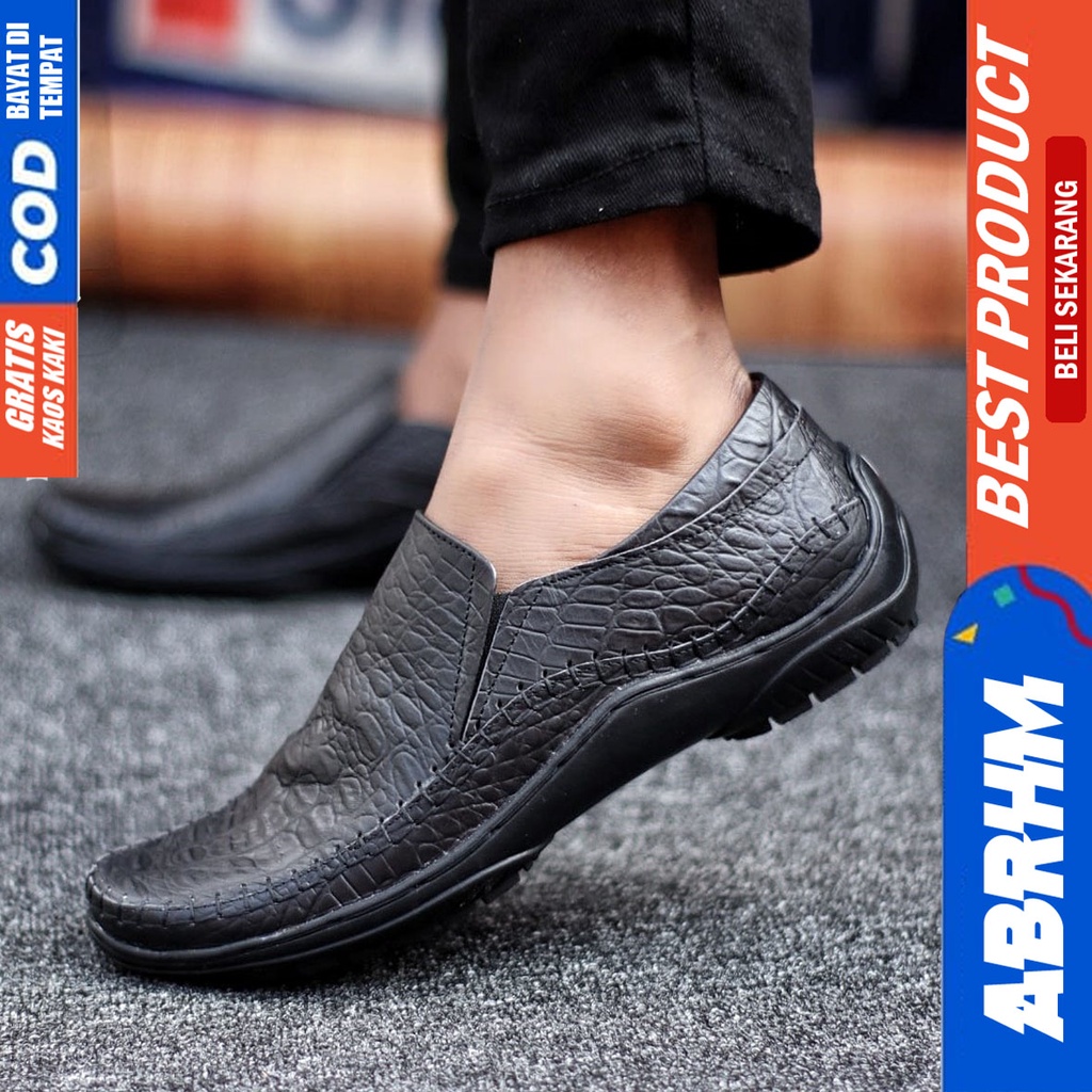 Abrhm Croco - Sepatu Formal Pria Pantofel Kulit Asli