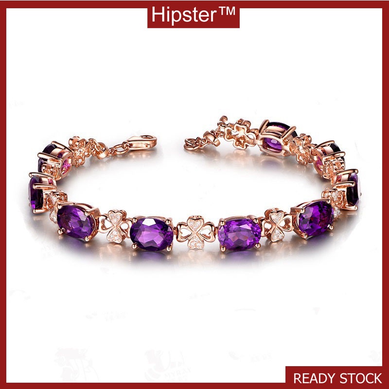 Hot Sale Luxury Natural Amethyst Four-Leaf Clover Diamond Bracelet