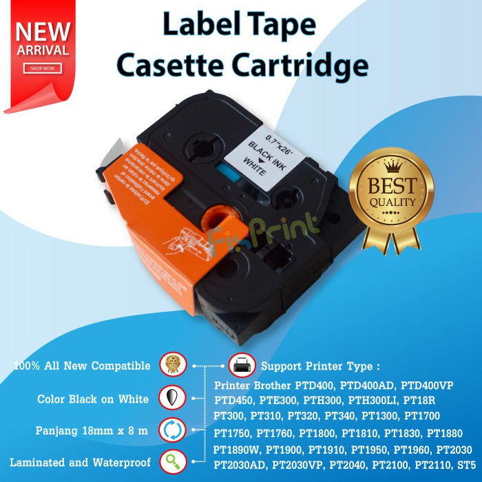 Label Tape TZE-241 TZE241 241 18mm x 8m Black On White Printer Brother