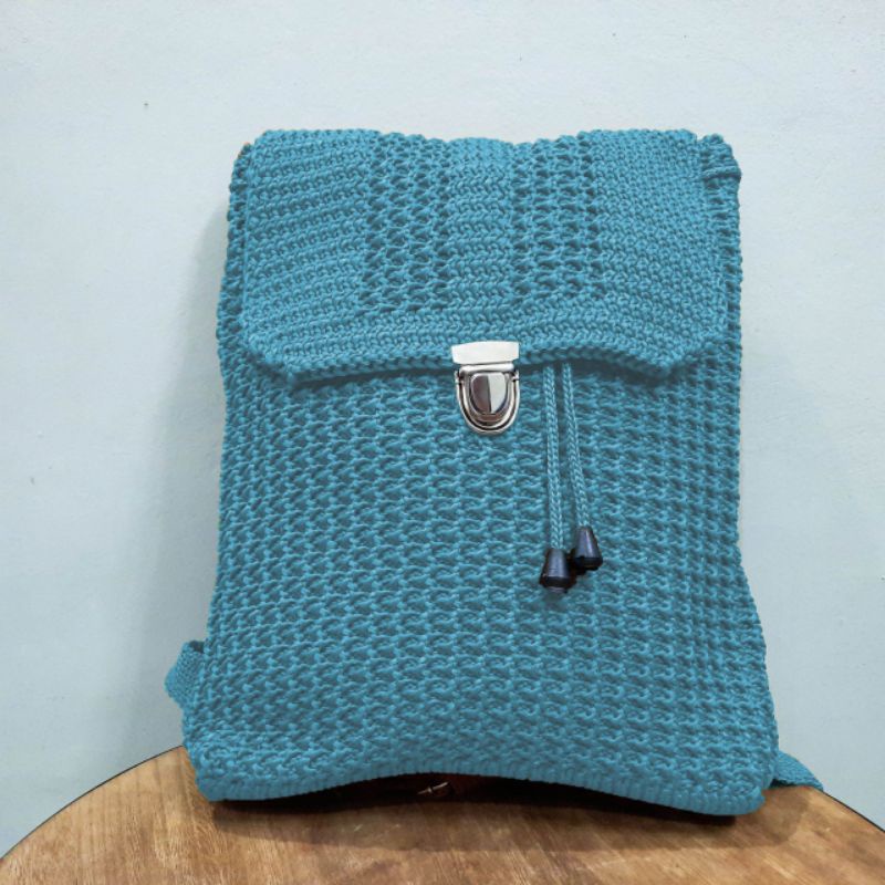 Tas Ransel Rajut Camilia - SenjabyAtsa-Sky blue
