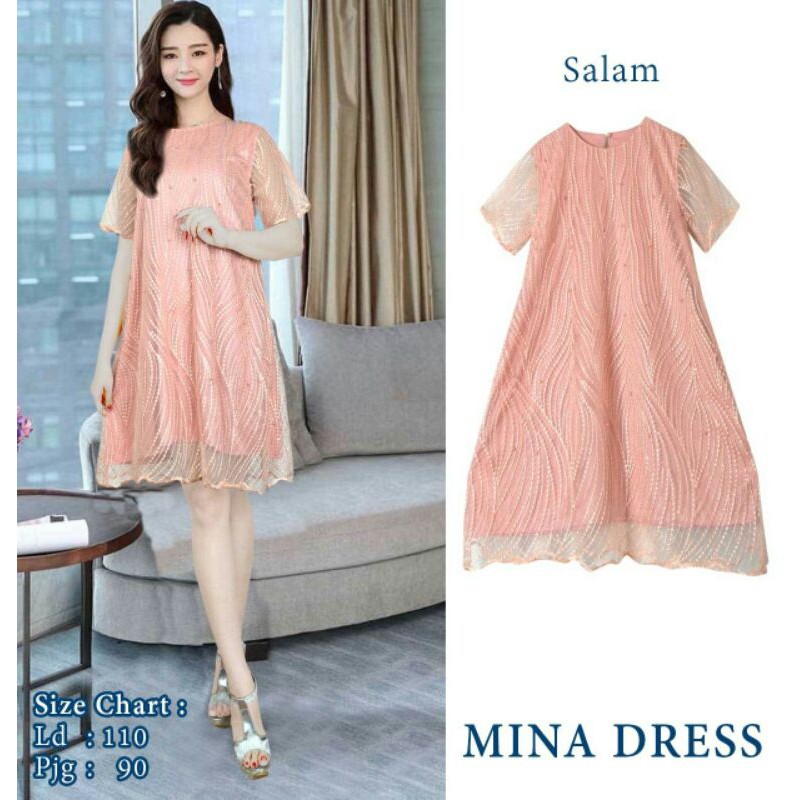 Mina dress bahan brukat tile