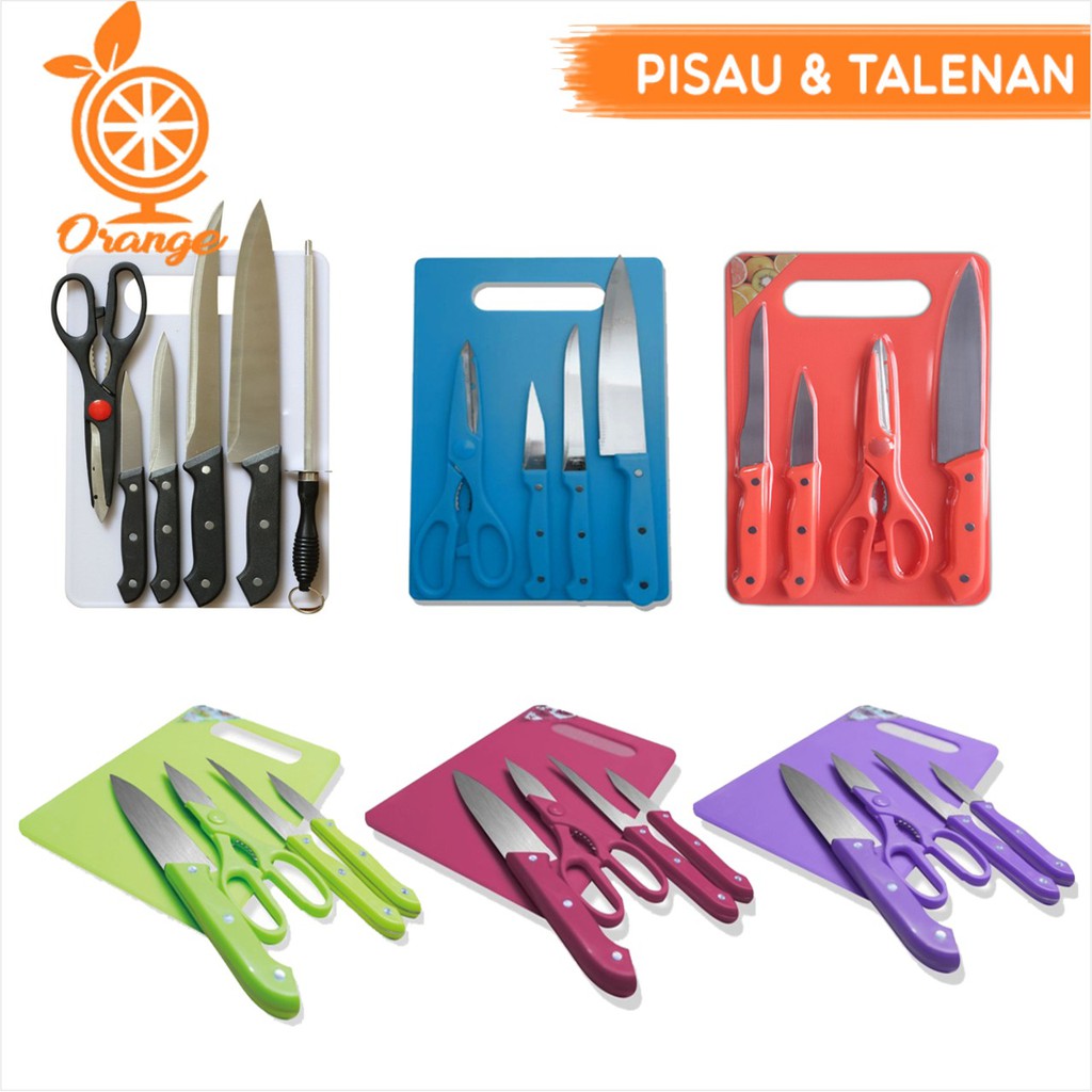 J2 Talenan Set 5 Pcs Pisau Dapur Pisau Roti Pisau Daging Gunting Sayur / Pisau Set Telenan