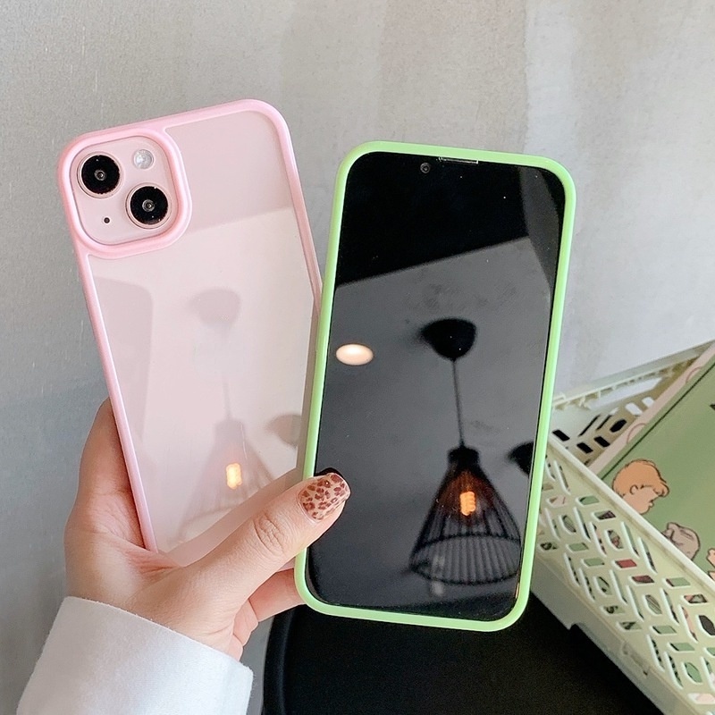 Casing Bahan Akrilik Transparan Warna Permen Untuk Iphone 12 11 Pro X Xs Max 7 8 Plus