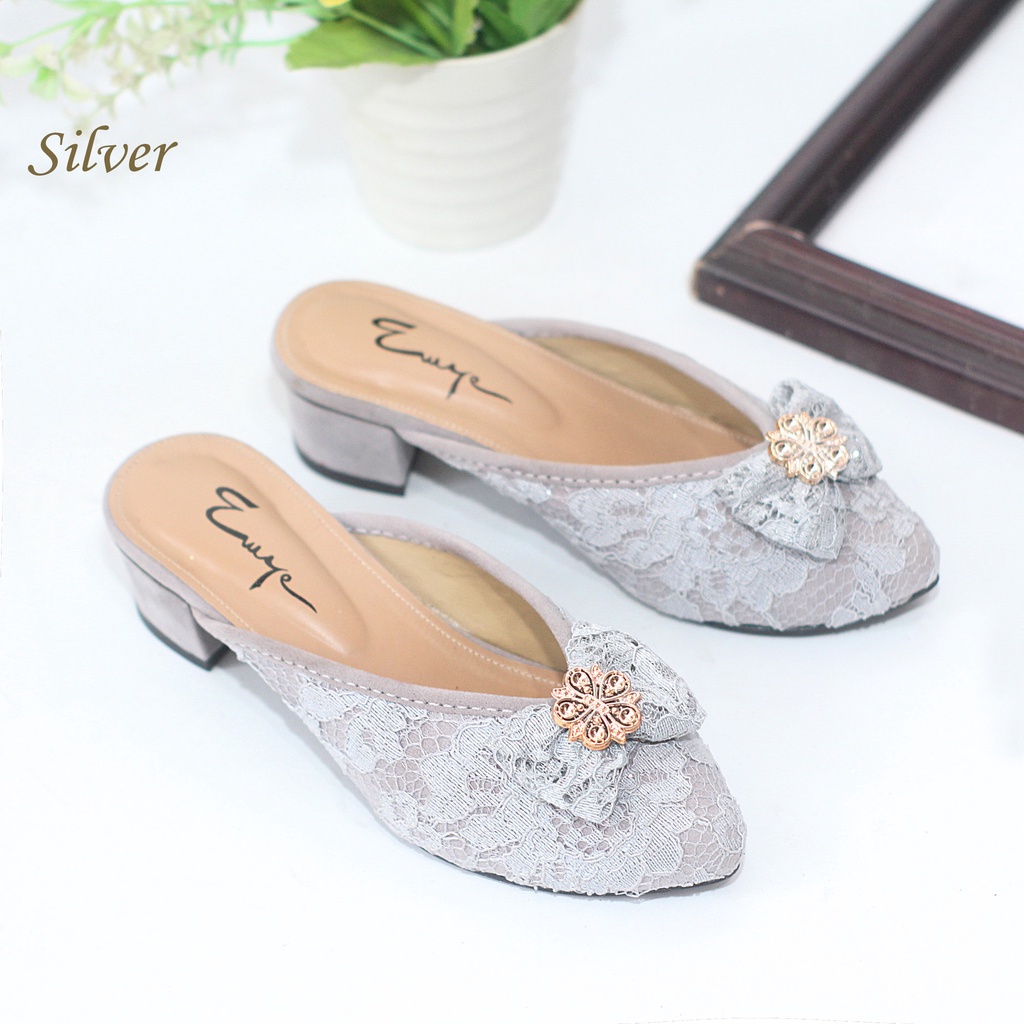 EMYE- Heels Pesta Bustong Anak-anak dan Remaja Brukat Glitter Pita Original Terbaru Murah Mewah