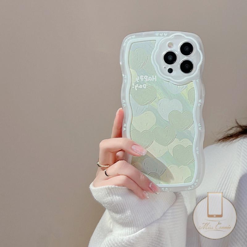 Soft Case Pelindung Lensa Kamera Motif Lukisan Minyak Hati Hijau Untuk iPhone 7 8 6 6S Plus 11 12 13 Pro MAX XR SE 2020 X XS MAX