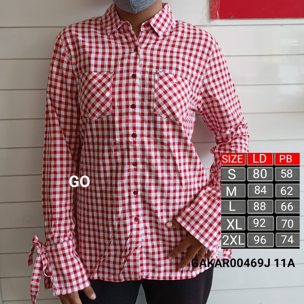 gos CARDINAL GIRL KEMEJA Pakaian Wanita Atasan Hem Casual Santai Motif Kotak Original Lengan Panjang