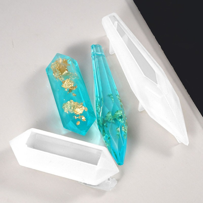 Glitter 18Pcs Resin Pendulum Molds Silicone Quartz Crystal Molds with 20cs Metal Bead Caps Epoxy UV Resin Molds Jewelry Tools