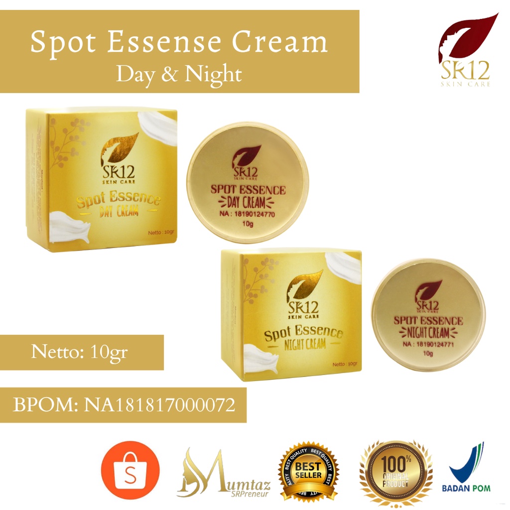 SR12 SPOT ESSENCE DAY & NIGHT CREAM SR12  TUMPAS BEKAS JERAWAT  FLEK HITAM & NODA WAJAH SPOT ESSENCE