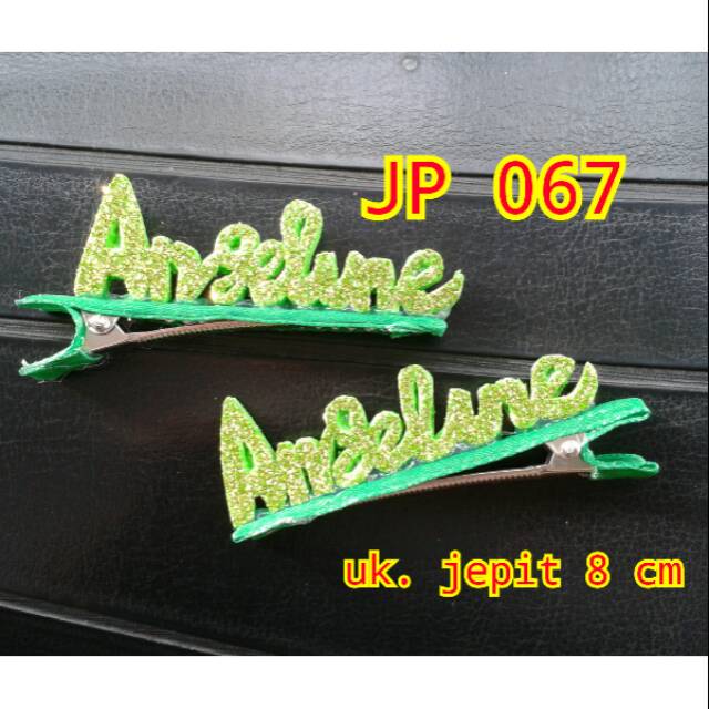 Jepit rambut gliter nama, JP 067. Aksesoris rambut anak handmade/hair clip gliter