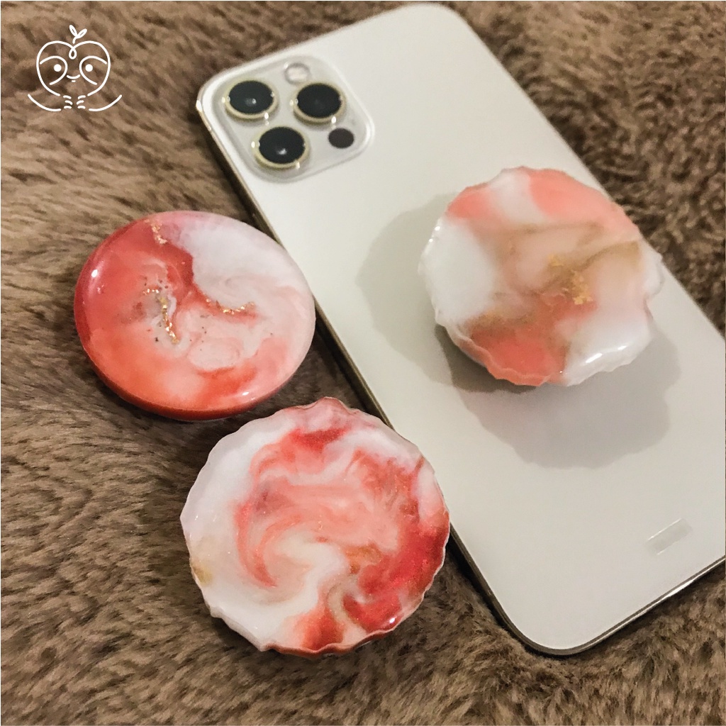PEACH ROSE MARBLE RESIN POPSOCKET - Griptok/ Phone Holder/ Stand HP/ Phone Stand/ Phone Grip/ Gripto