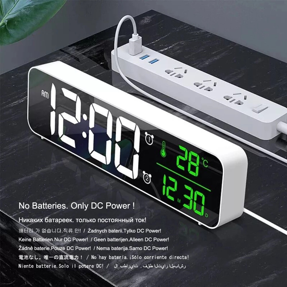 Untuk Rumah Ruang Tamu Kamar Tidur Kantor Hiasan Dinding LED Display Digital Jam Dengan Suhu Termometer Kalender LED Mirrored Clock Music Alarm Clock Fashion