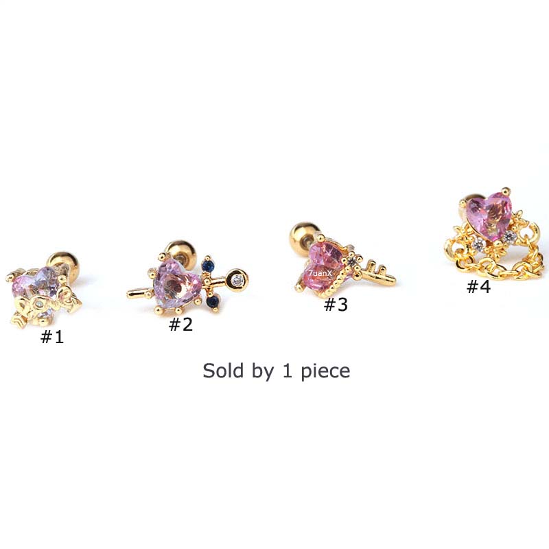 1pc Anting Tindik Bentuk Hati Bahan Stainless Steel Ukuran 20gauge