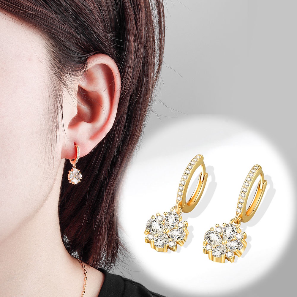 Anting Bentuk Kelopak Bunga Aksen Zircon Untuk Wanita