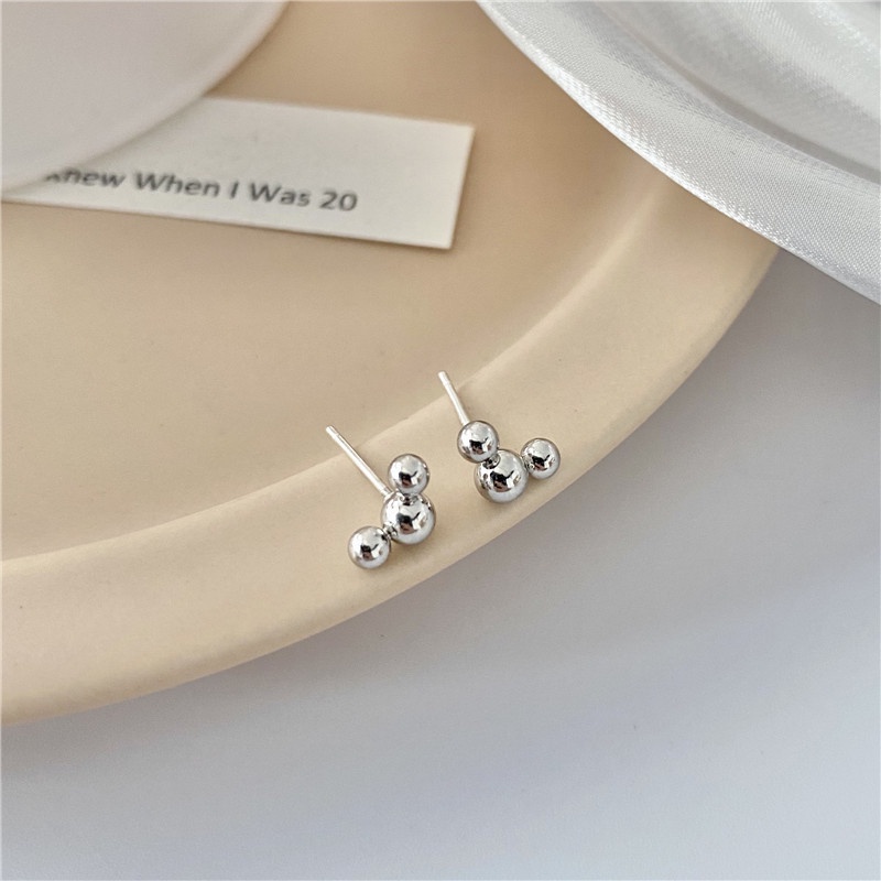 We Flower S925 Silver Cute Black Beads Mickey Stud Earrings for Women Girls Fashion Ear Jewelry-silver