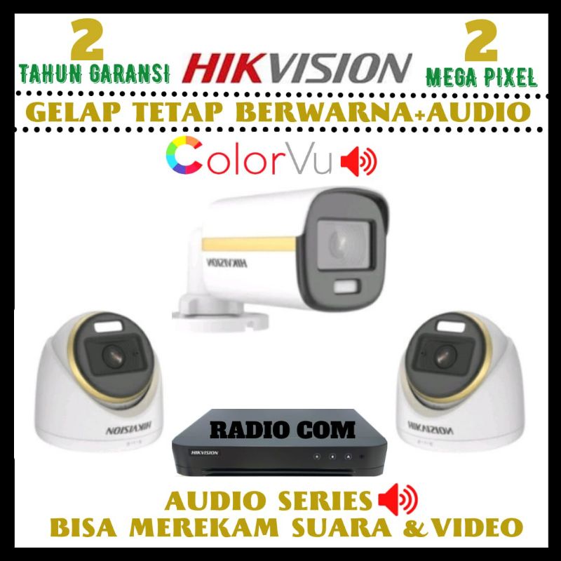 PAKET CCTV HIKVISION COLORVU 2MP 4 CHANNEL 3 KAMERA AUDIO FUL COLOR