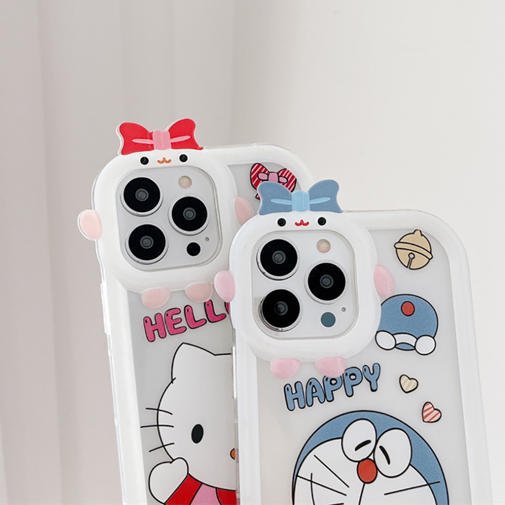 Soft Case Desain Kucing 3D Aksen Pita Untuk iPhone 11 12 13 14 Pro Max 6s 6 Plus 7 8 Plus XR X XS Max SE 2020 2022 14 Plus