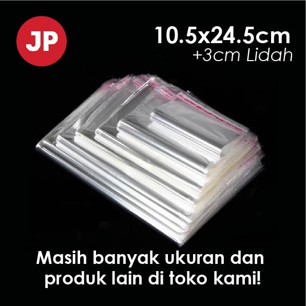 PLASTIK OPP LEM ukuran 10.5x27,5cm (1 pack isi 100 pcs)