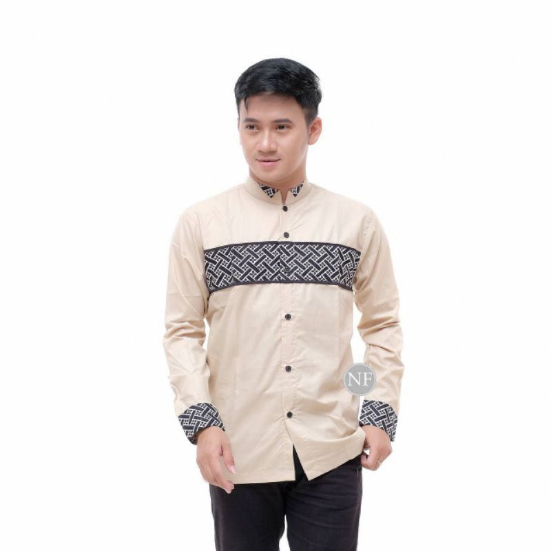 ATASAN BAJU KOKO PRIA COWOK DEWASA MOTIF KOBATA BATIK POLOS CREAM KREM LATTE M L XL MURAH KOKO DEWAS