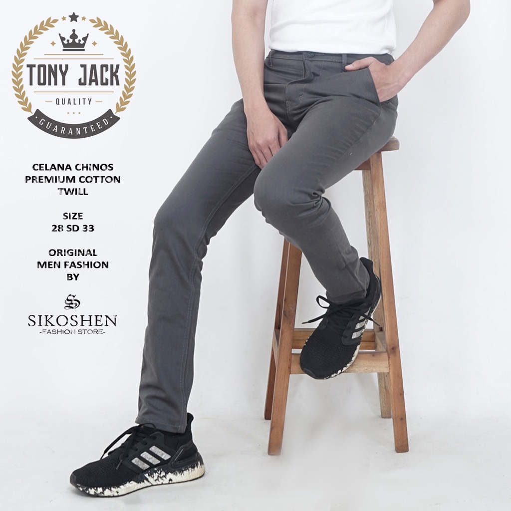 Celana Chino Pria Abu Tua Original Tony Jack Celana Panjang Pria Slimfit Celana Panjang Cowok