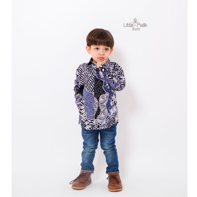 READY STOCK Kemeja Batik Anak / Ayah Lengan Panjang By Little Malik Batik,  Warna Biru