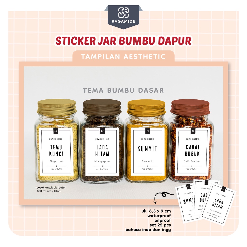 

stiker jar bumbu dapur waterproof label aesthetic [ seasoning set 25 pcs ]