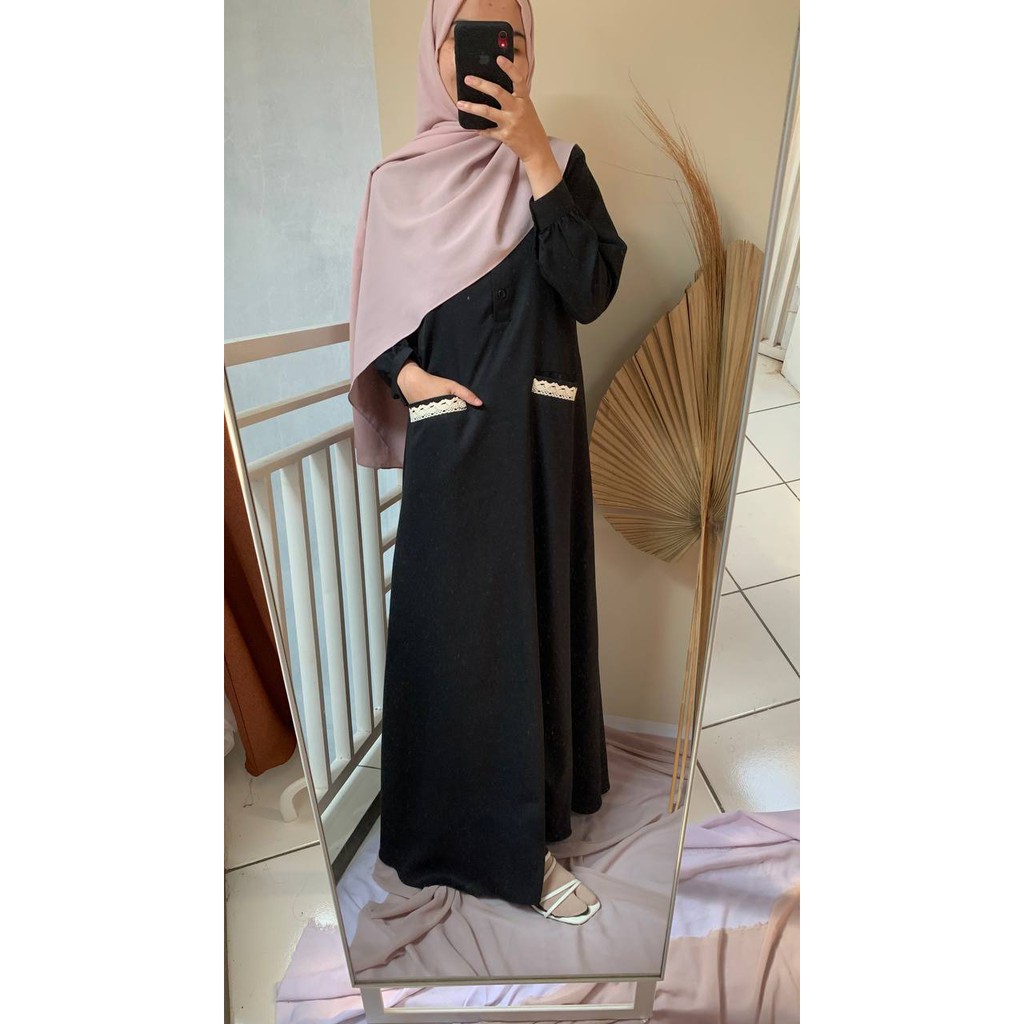 Yasmin Dress Gamis Renda Gamis Katun Gamis Murah Bisa COD Dress Muslimah Cantik Gamis Casual-Yasmin Black
