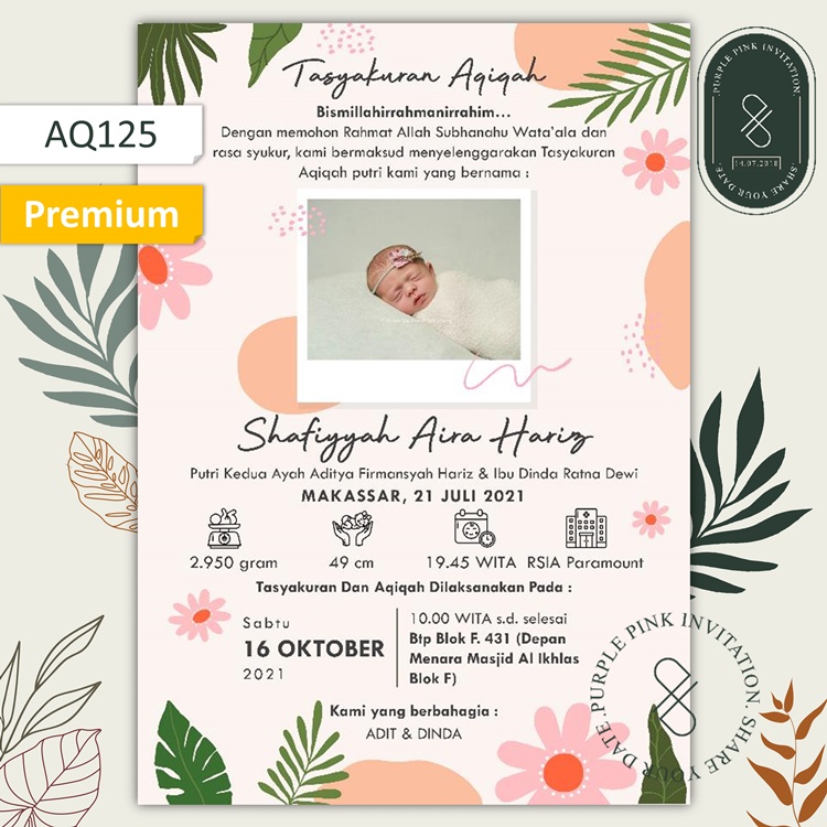 Undangan Digital Aqiqah Code AQ125 Softfile Tema Bunga Tropical Warna Krem | 𝐏𝐮𝐫𝐩𝐥𝐞 𝐏𝐢𝐧𝐤 𝐈𝐧𝐯𝐢𝐭𝐚𝐭𝐢𝐨𝐧