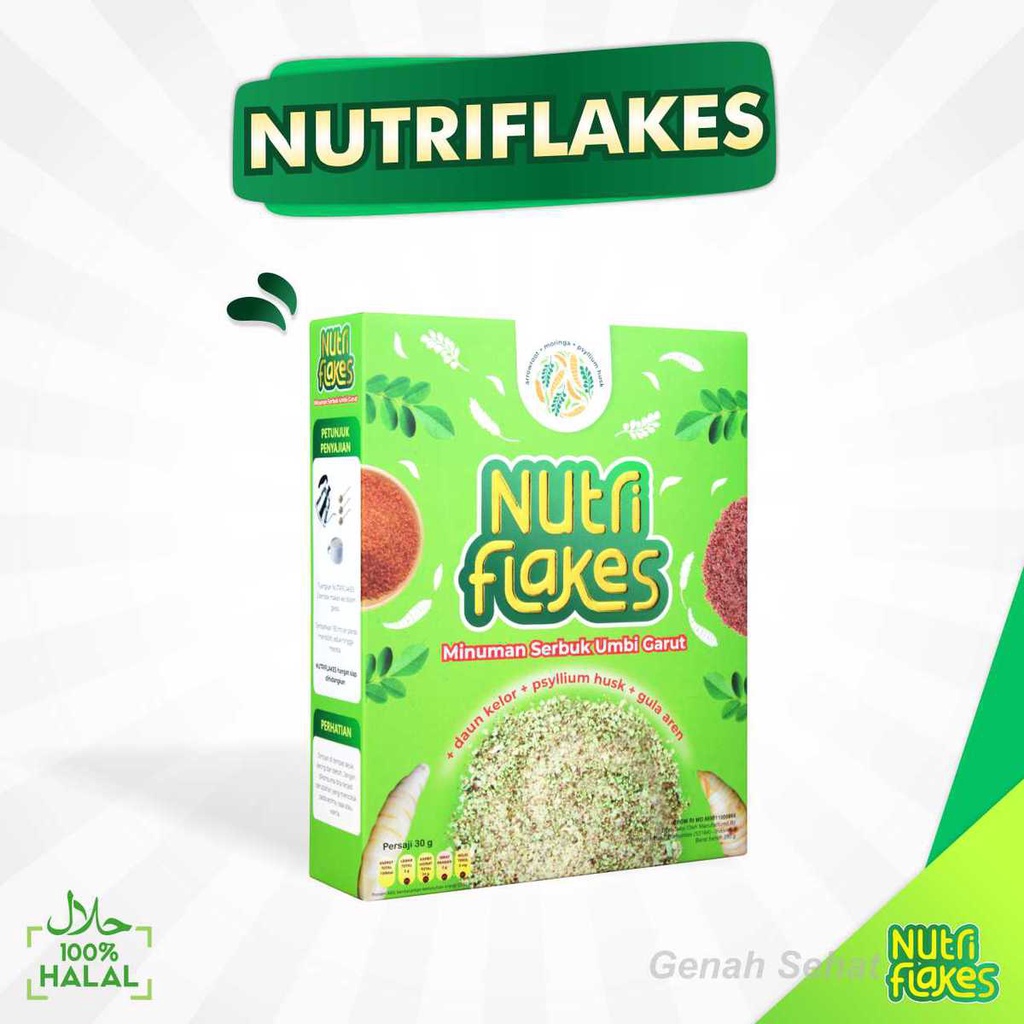 BISA COD!!! NUTRIFLAKES SEREAL UMBI GARUT WITH PSYILIUM HUSK &amp; DAUN KELOR 1 BOX 280 GRAM