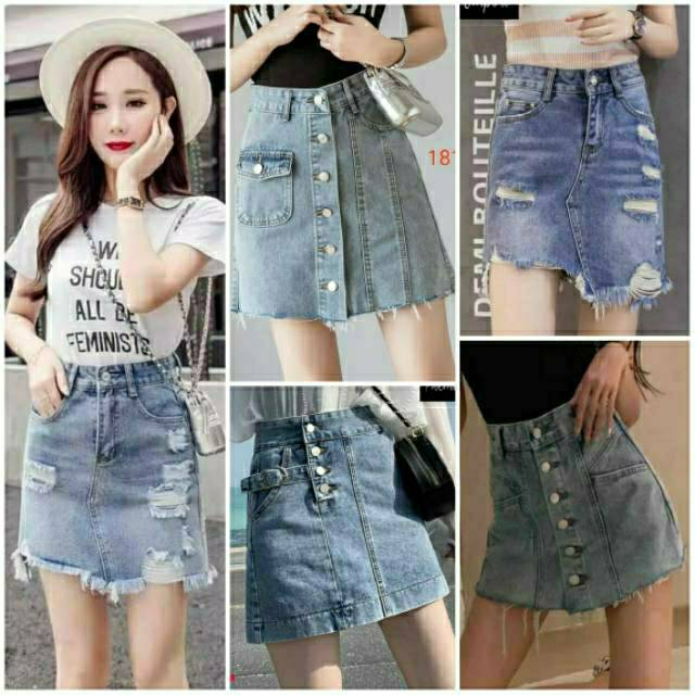 ⚡️CLEARANCE SALE ❤ PREMIUM IMPORT ❤ REAL PIC! JEANS RIPPED BUTTON POCKET MINI  SKIRT