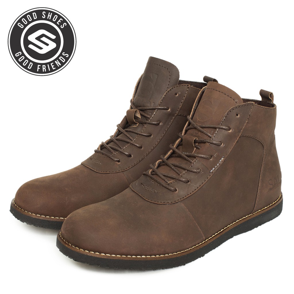 SAUQI FOOTWEAR BRD boots kulit asli CH sepatu pria semi boots - COKLAT