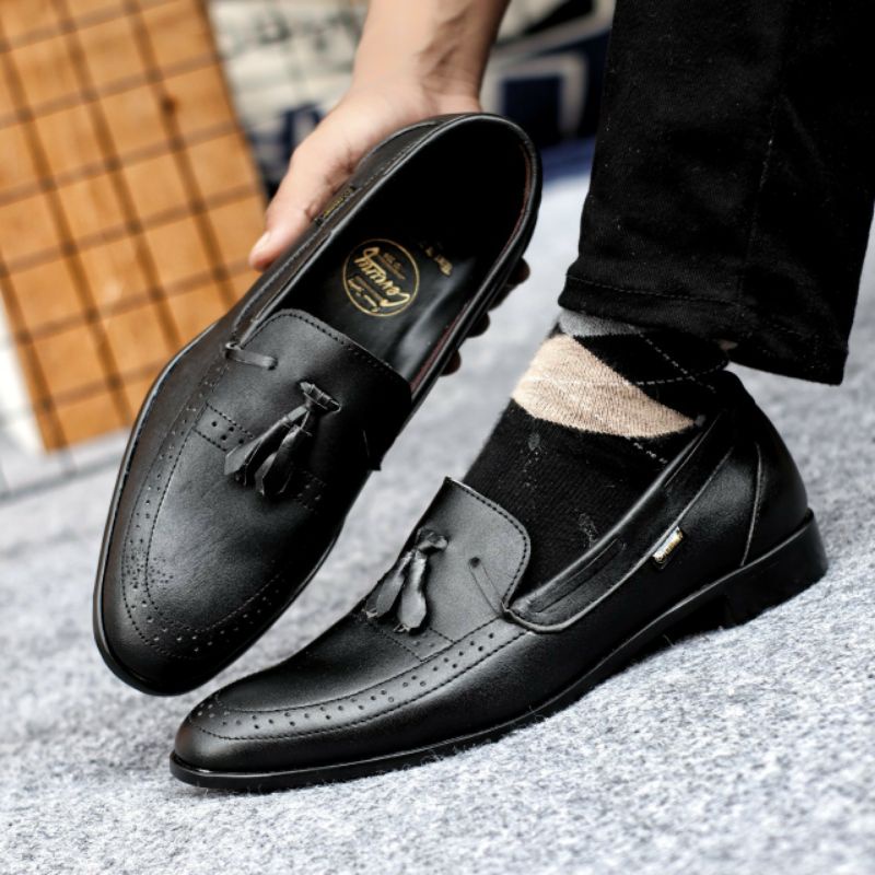 DRESSROSA BLACK Sepatu Pantofel Pria Kulit Asli Slip On Pentopel Casual Slop Formal Kerja Kantor Pesta Trendy Elegan