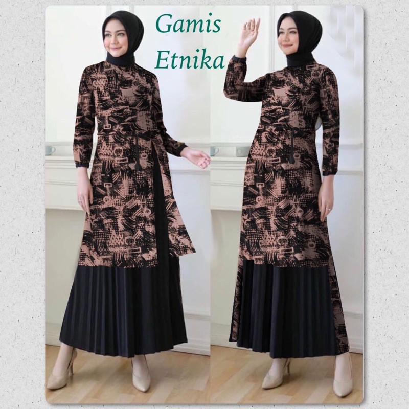 GAMIS MUSLIM PLISKET MOTIP/ SETROK/ FASHION MUSLIM