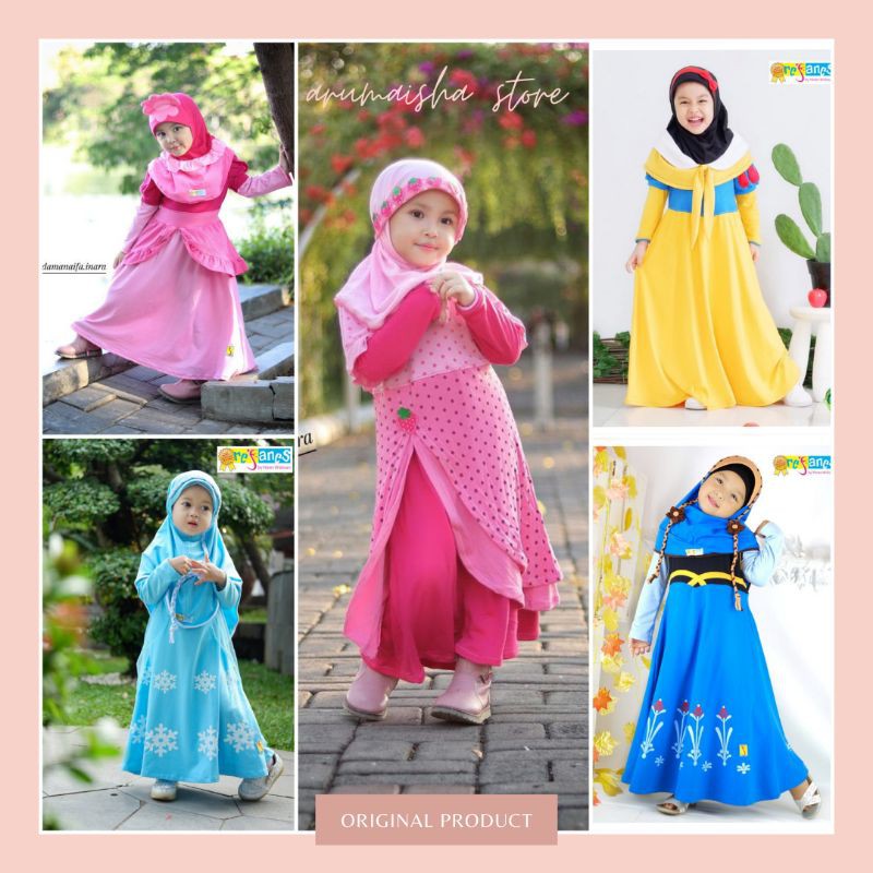 REFANES Gamis Anak Karakter Frozen Anna Elsa Snow White Strawberry Putri Bunga Bahan Kaos Premium