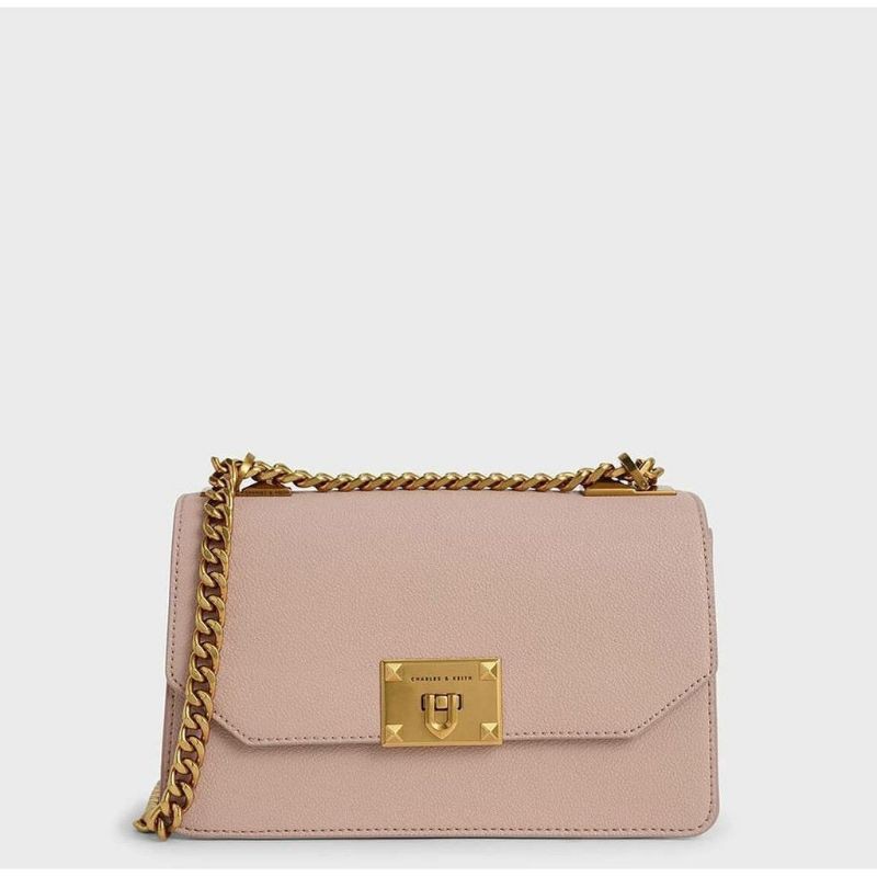 Tas Charles Keith Metallic Push Lock Crossbody