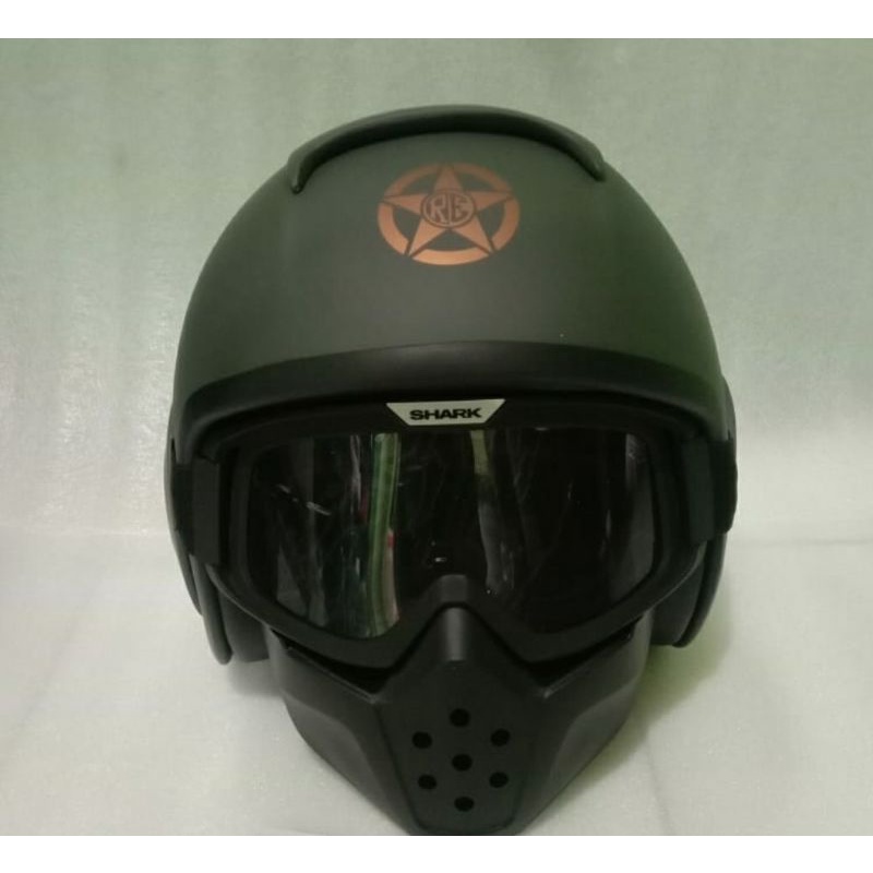 Helm Shark Raw Royal Enfield Army Doff costume