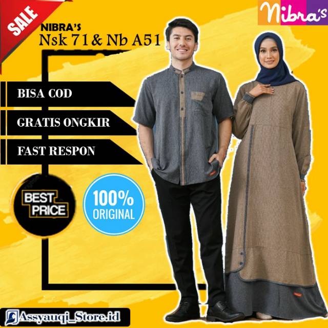 Baju Couple Nibras NSK 71 NB A51 Shadow Brown Coklat Sarimbit Keluarga Muslim Syari Setelan Gamis