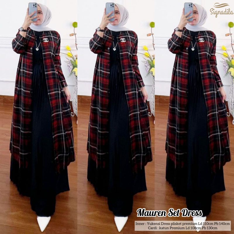 mauren set dress gamis dan outer meisya