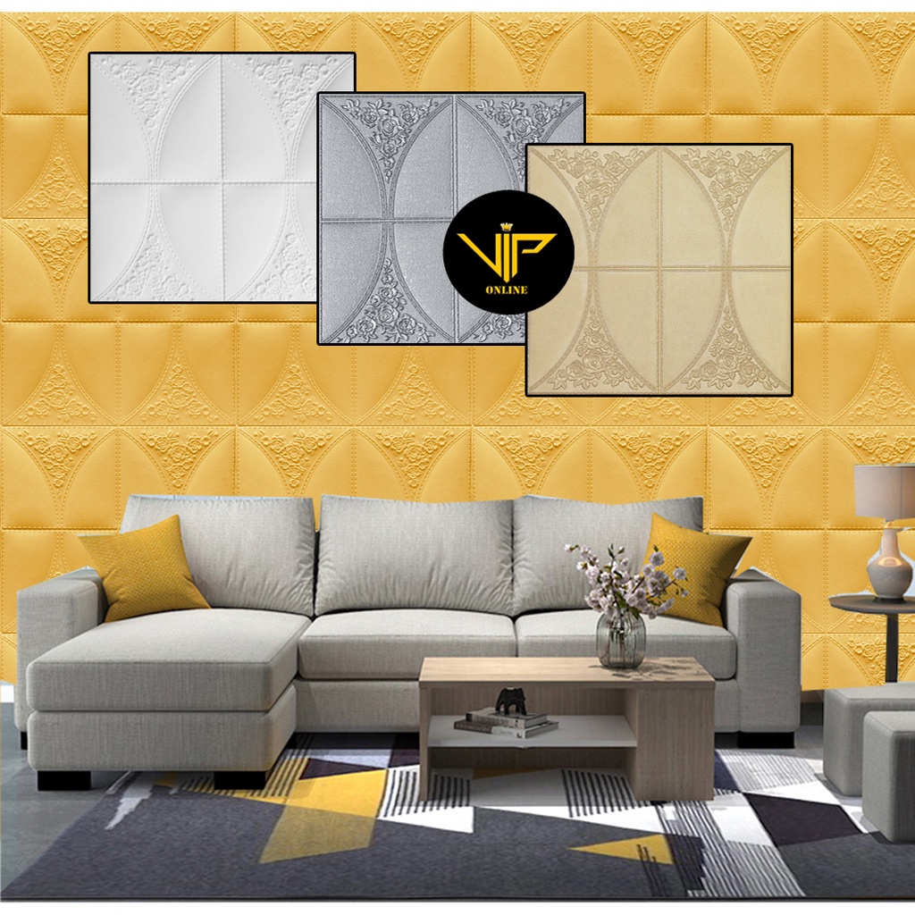 VIP Wall paper Stiker Foam Motif Batik Oval 3D Bata Premium Wallpaper Sticker