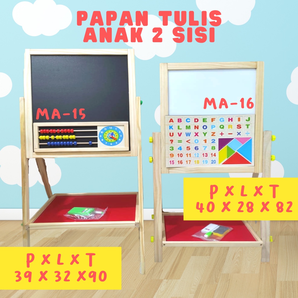 F86 MAINAN EDUKASI KAYU PAPAN TULIS MAGNET STANDING SEMPOA LENGKAP HURUF BENTUK