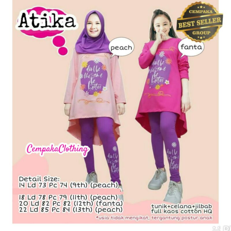 ATIKA BY CEMPAKA CLOTHING||TUNIK+ CELANA+JILBAB KAOS COTTON