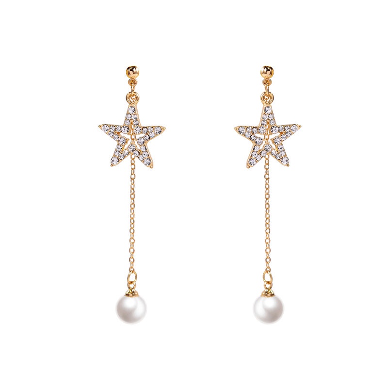 Anting Tusuk Gantung Bahan Sterling silver 925 Desain Bintang Hias Berlian Untuk Wanita