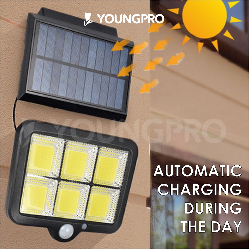 YOUNGPRO YSF-120 - Lampu Solar 120 Mata LED 3 Mode Cahaya + Panel Surya Lampu Sensor Gerak 3 Mode