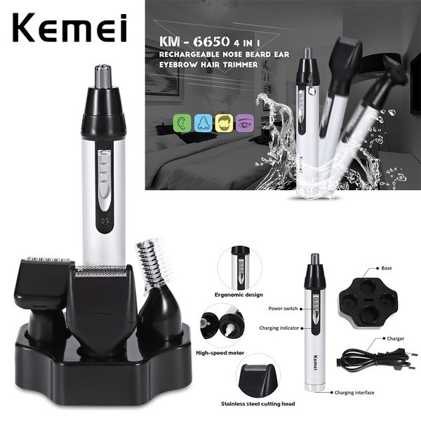 Kemei Alat Cukur Elektrik 4 in 1 Nose Ear Eyebrow Trimmer km 6650 Hair Clipper Model Terbaru Awet Pisau Cukur Kumis dan Jenggot Alat Cukur Rambut Portable Alat Cukur Kumis Pria Cukuran Rambut Super Taper Profesi