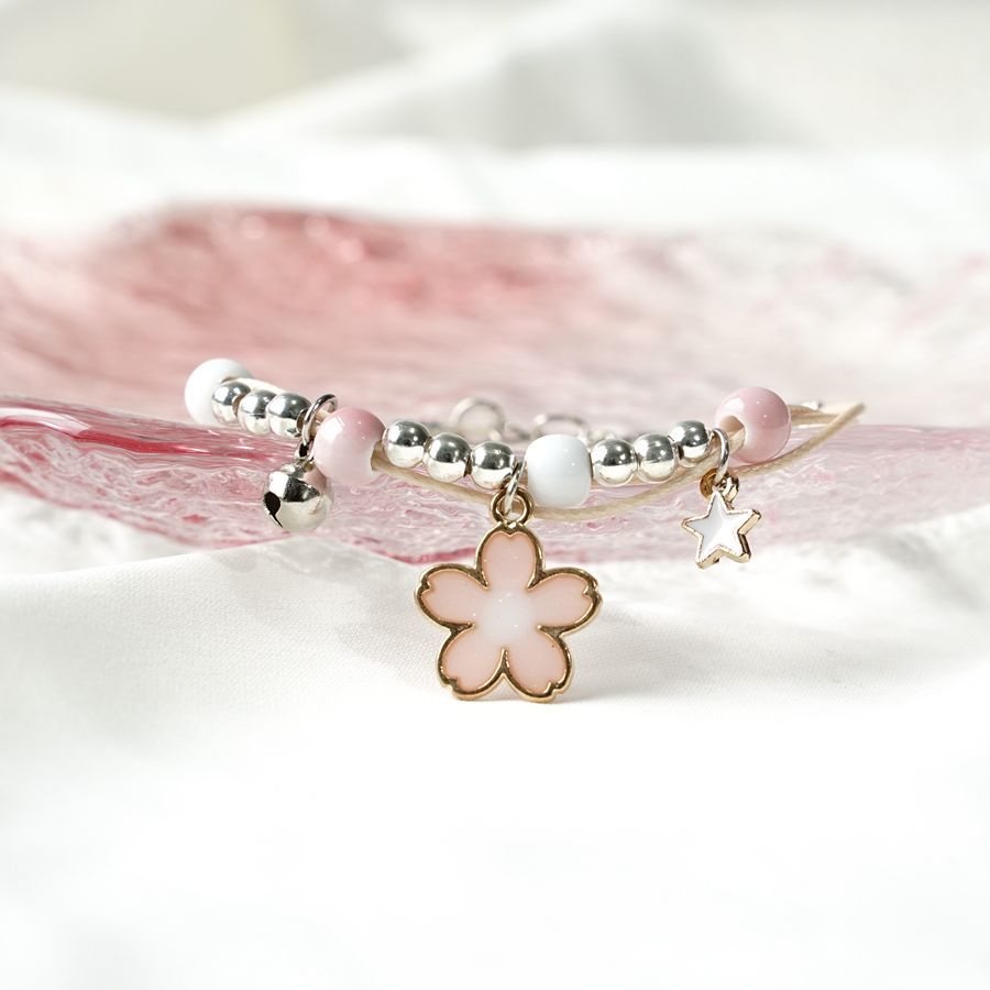 [Big Sale]1 Pcs Gelang Wanita Korea Gelang Couple Sahabat Manik Tali  Braided Bracelet/Friendship Adjustable Fashion Aksesoris-Sakura-Pink