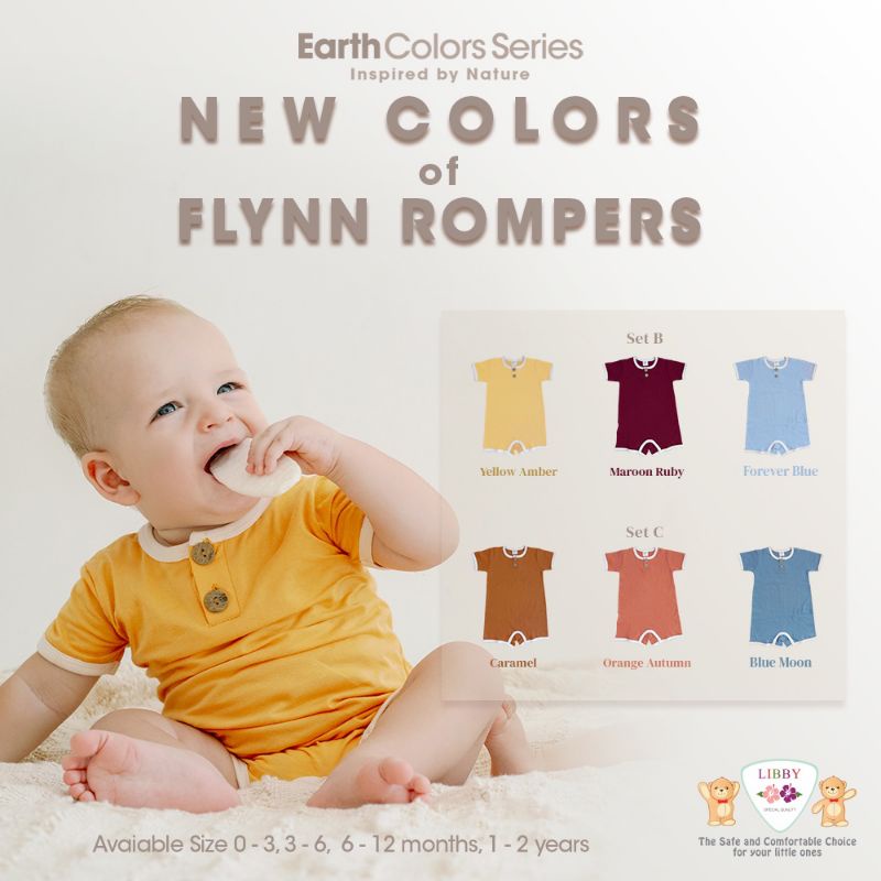 Libby earth colors FLYNN ROMPER terbaru / romper Libby baby / kodok segi empat Libby / baju Jumper segi empat Libby baby new born - setahunan